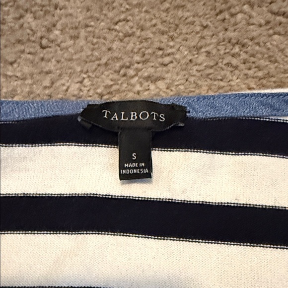 Talbots Navy and White Striped Button-Down Shirt - Picture 4 of 9